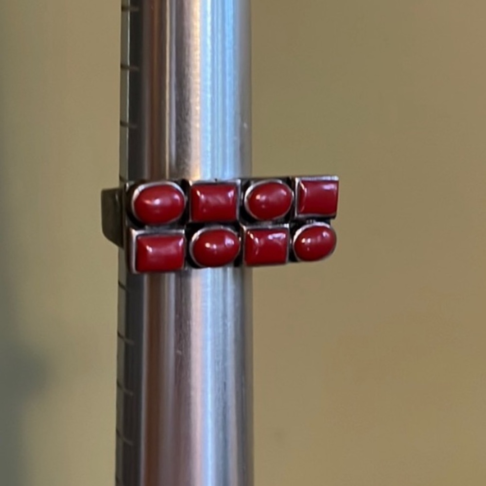 Red Mediterranean Coral Silver Ring
